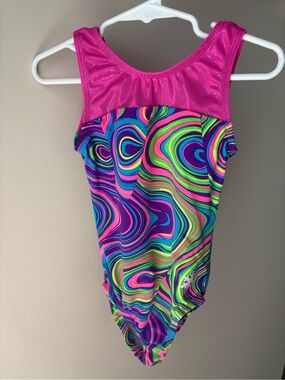 SNOWFLAKE DESIGNS Girls Neon Swirl Leotard - Pink & Multicolor Size 6-7